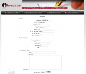 Inforegistre : interface d'administration